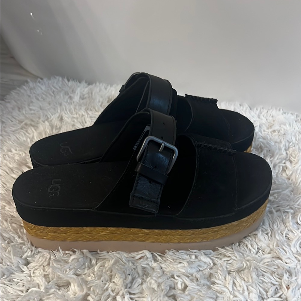 Ugg Black And Brown Platform Slides
